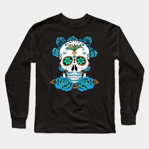 Dia De Los Muertos, Sugar Skull Design Long Sleeve T-Shirt by PugSwagClothing